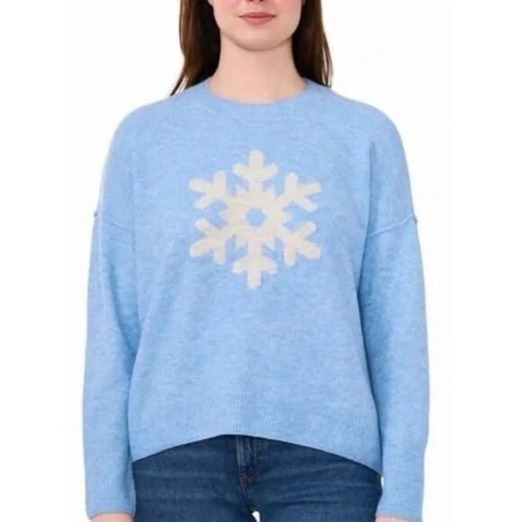 Women’s Holiday Christmas Sweater - SNOWFLAKE sky blue Vince Camuto NWT - Medium - Picture 4 of 14